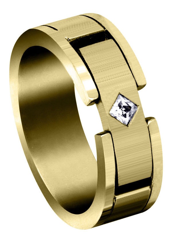 Yellow Gold Diamond Mens Wedding Band | 0.07 Carats | Satin Finish (Leland)