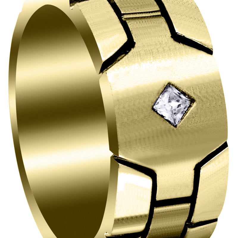 Yellow Gold Diamond Mens Engagement Ring | 0.1 Carats | Satin Finish (Ellis)