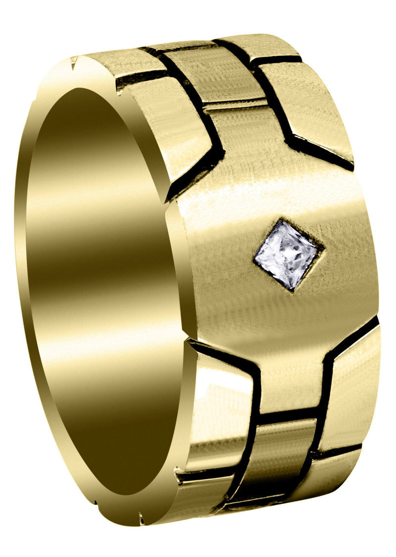 Yellow Gold Diamond Mens Engagement Ring | 0.1 Carats | Satin Finish (Ellis)