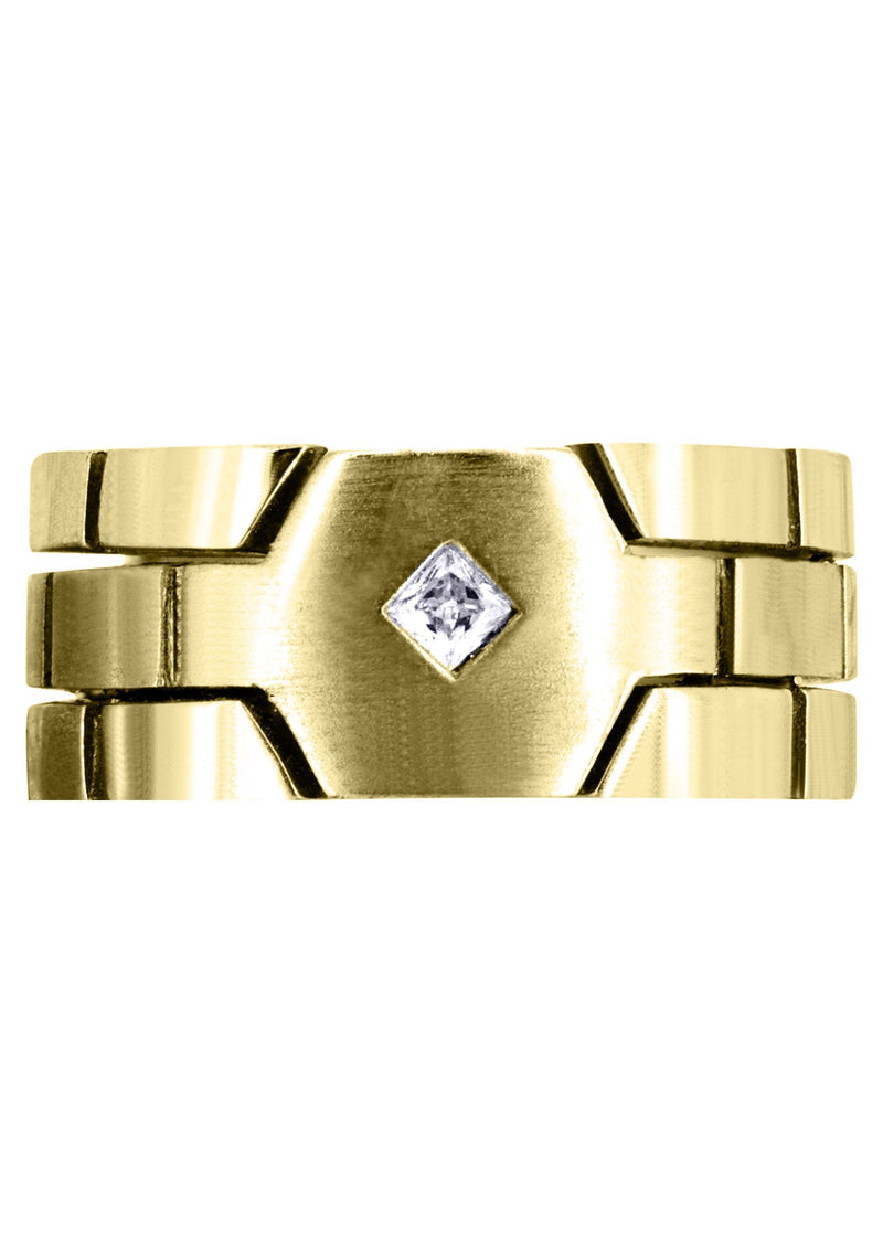 Yellow Gold Diamond Mens Engagement Ring | 0.1 Carats | Satin Finish (Ellis)