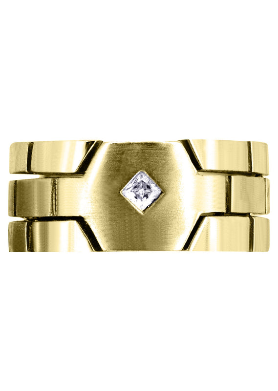 Yellow Gold Diamond Mens Engagement Ring | 0.1 Carats | Satin Finish (Ellis)