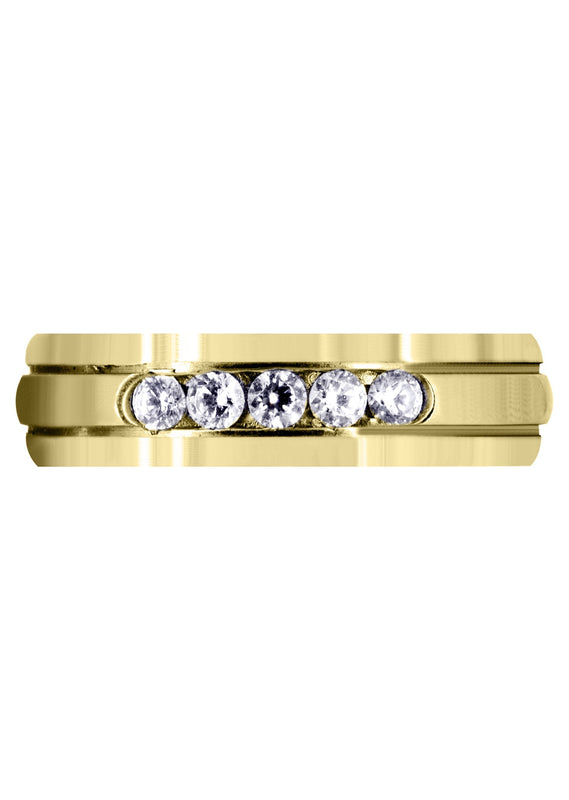Yellow Gold Diamond Mens Wedding Band | 0.35 Carats | Satin Finish (Gunnar)