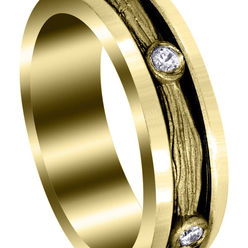 Yellow Gold Diamond Mens Wedding Band | 0.15 Carats | Sand Blast Finish (Leonel)