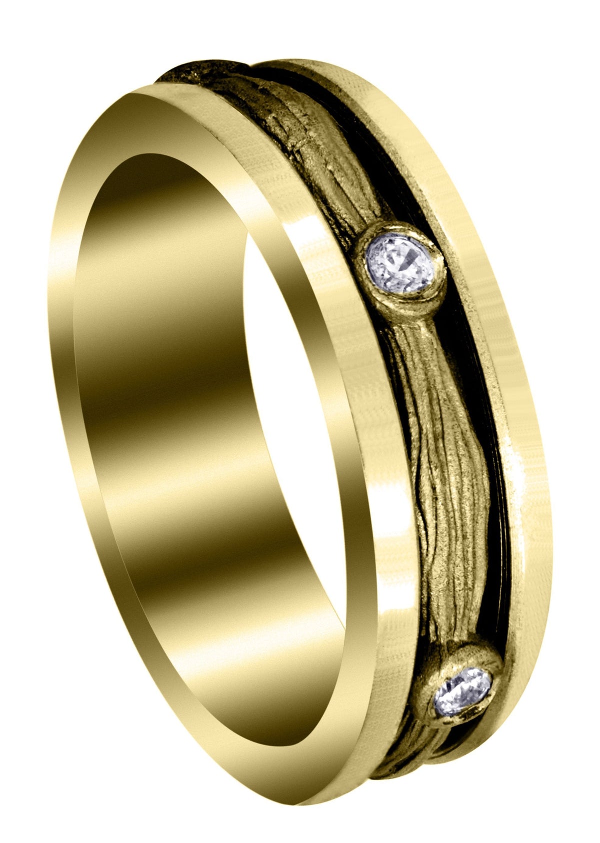 Yellow Gold Diamond Mens Wedding Band | 0.15 Carats | Sand Blast Finish (Leonel)