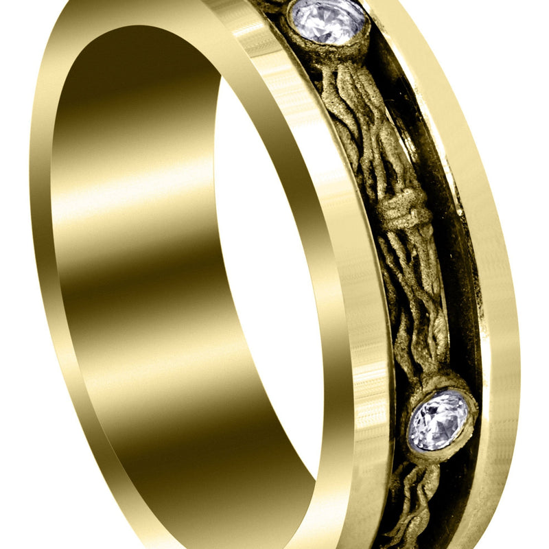 Yellow Gold Diamond Unique Mens Wedding Band | 0.15 Carats | Sand Blast Finish (Braylon)