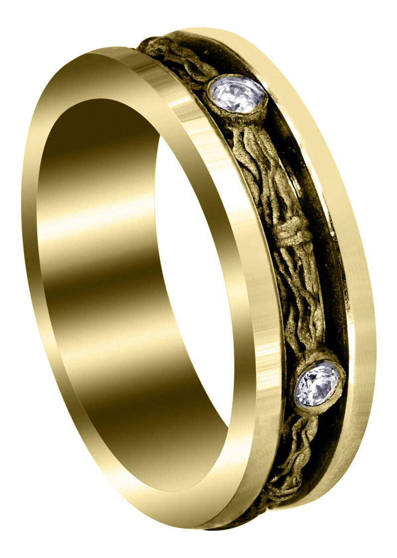 Yellow Gold Diamond Unique Mens Wedding Band | 0.15 Carats | Sand Blast Finish (Braylon)