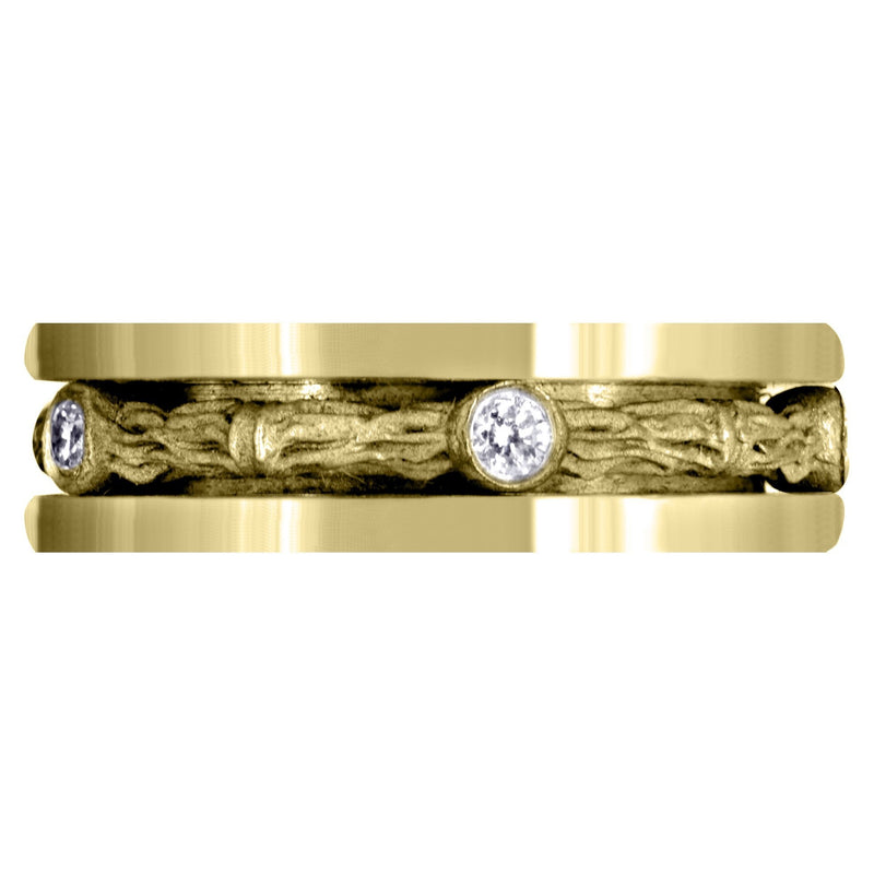 Yellow Gold Diamond Unique Mens Wedding Band | 0.15 Carats | Sand Blast Finish (Braylon)