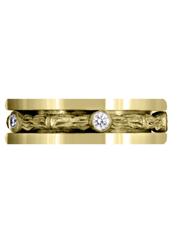 Yellow Gold Diamond Unique Mens Wedding Band | 0.15 Carats | Sand Blast Finish (Braylon)