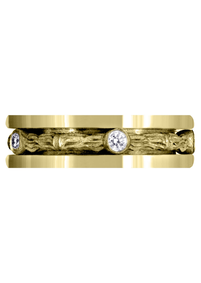 Yellow Gold Diamond Unique Mens Wedding Band | 0.15 Carats | Sand Blast Finish (Braylon)
