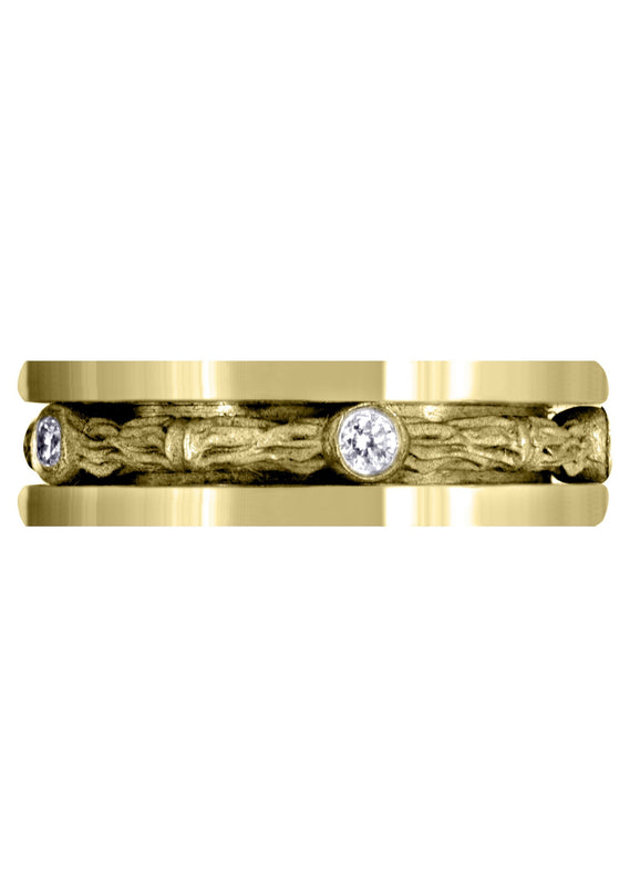Yellow Gold Diamond Unique Mens Wedding Band | 0.15 Carats | Sand Blast Finish (Braylon)