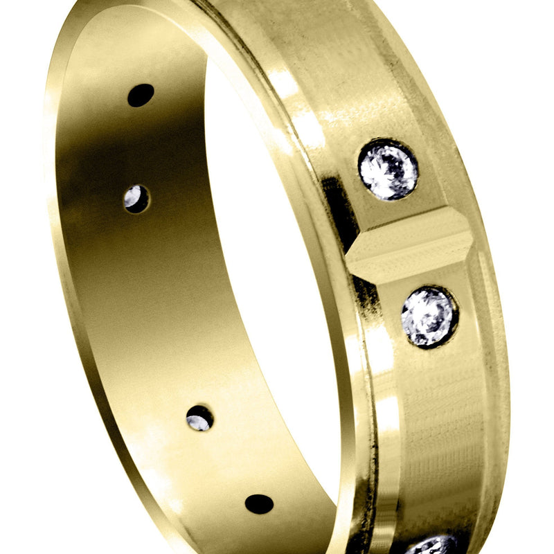 Yellow Gold Diamond Mens Wedding Band | 0.3 Carats | Satin Finish (Legend)