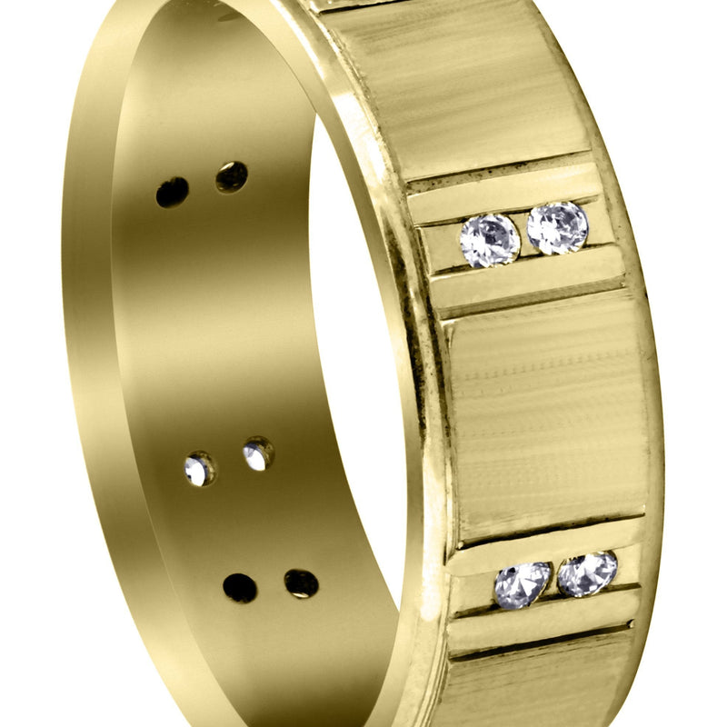Yellow Gold Diamond Mens Wedding Band | 0.32 Carats | Cross Satin Finish (Corey)