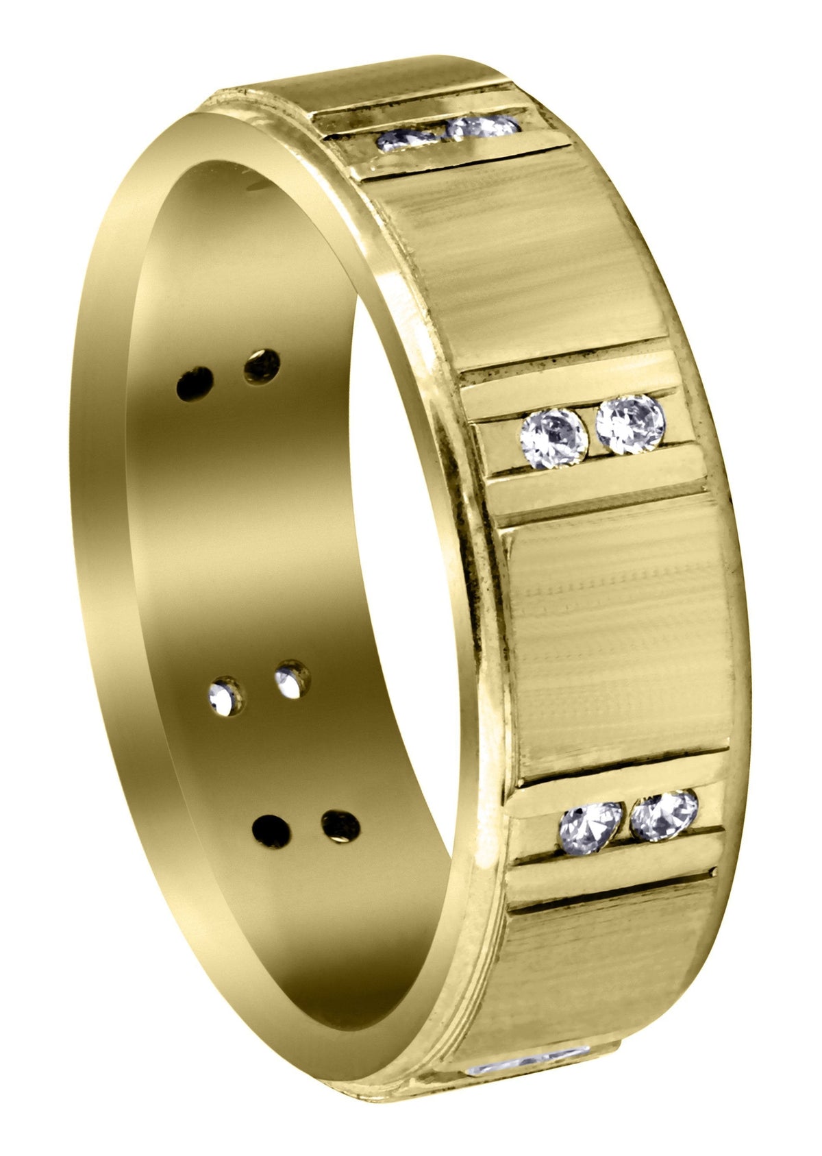 Yellow Gold Diamond Mens Wedding Band | 0.32 Carats | Cross Satin Finish (Corey)
