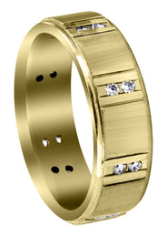 Yellow Gold Diamond Mens Wedding Band | 0.32 Carats | Cross Satin Finish (Corey)