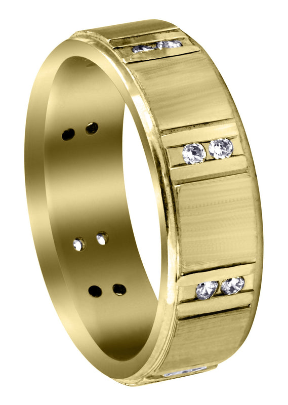 Yellow Gold Diamond Mens Wedding Band | 0.32 Carats | Cross Satin Finish (Corey)