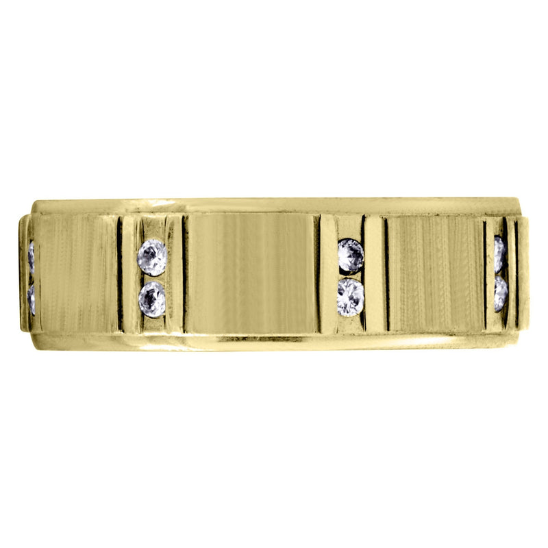 Yellow Gold Diamond Mens Wedding Band | 0.32 Carats | Cross Satin Finish (Corey)