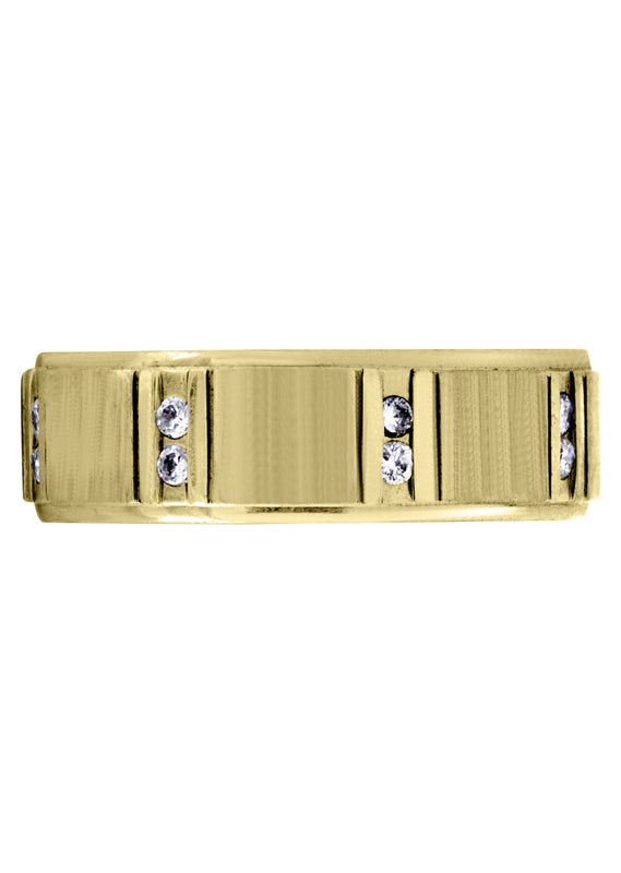Yellow Gold Diamond Mens Wedding Band | 0.32 Carats | Cross Satin Finish (Corey)