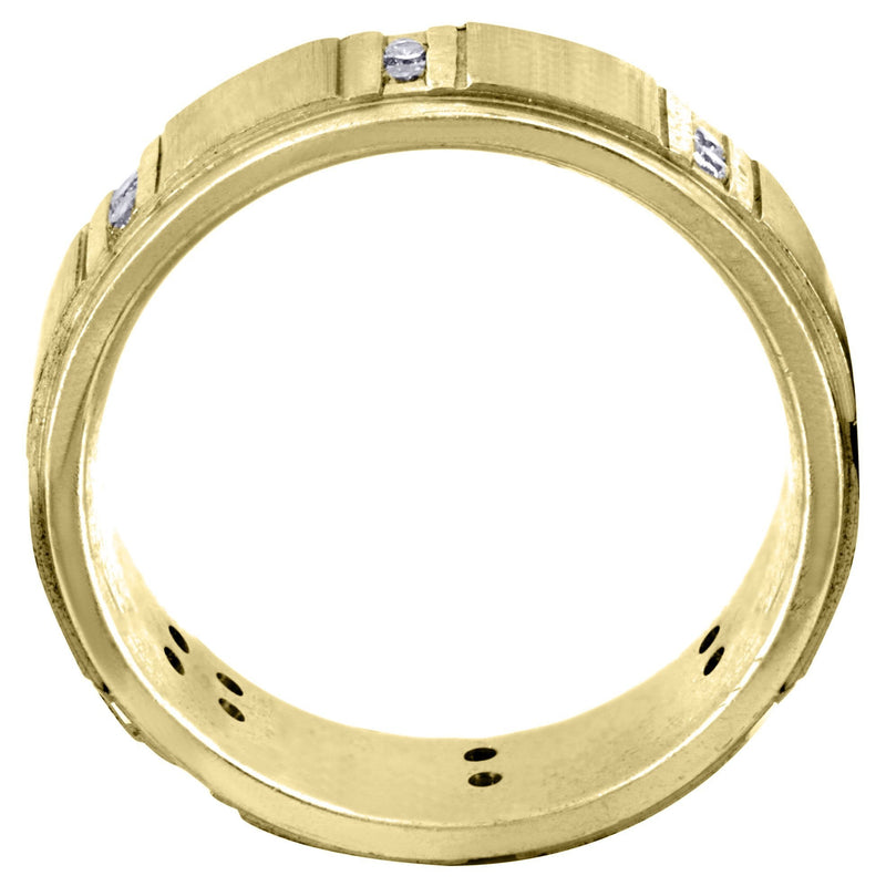 Yellow Gold Diamond Mens Wedding Band | 0.32 Carats | Cross Satin Finish (Corey)