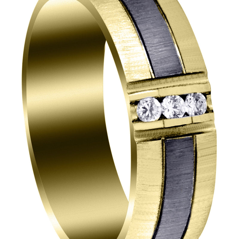 Yellow Gold Diamond Mens Engagement Ring | 0.09 Carats | Cross Satin Finish (Braden)