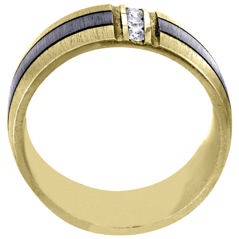 Yellow Gold Diamond Mens Engagement Ring | 0.09 Carats | Cross Satin Finish (Braden)