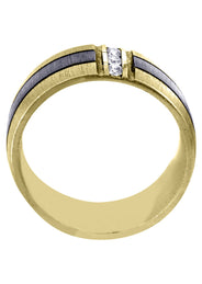 Yellow Gold Diamond Mens Engagement Ring | 0.09 Carats | Cross Satin Finish (Braden)