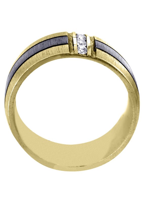 Yellow Gold Diamond Mens Engagement Ring | 0.09 Carats | Cross Satin Finish (Braden)