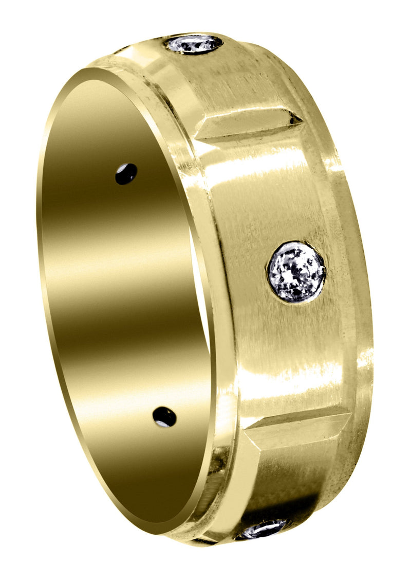 Yellow Gold Diamond Mens Wedding Band | 0.3 Carats | Satin Finish (Braylen)