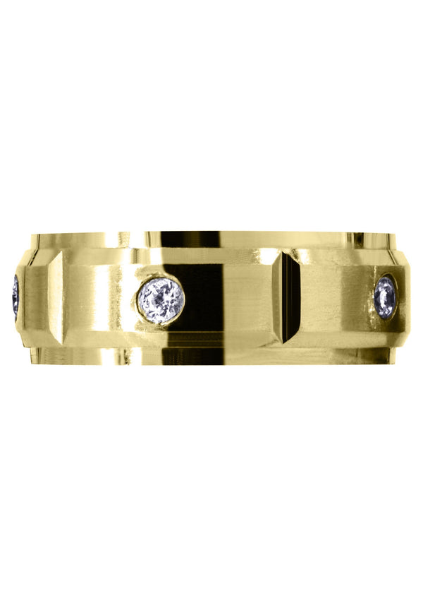 Yellow Gold Diamond Mens Wedding Band | 0.3 Carats | Satin Finish (Braylen)