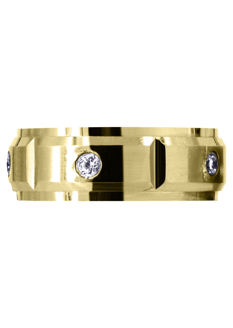 Yellow Gold Diamond Mens Wedding Band | 0.3 Carats | Satin Finish (Braylen)