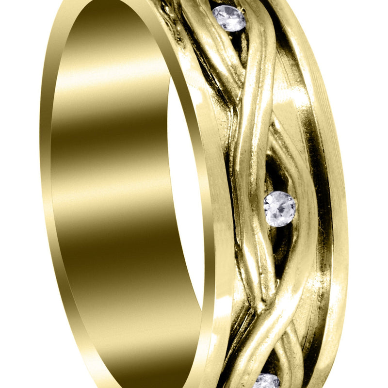 Yellow Gold Diamond Unique Mens Wedding Band | 0.21 Carats | Satin Finish (Dexter)
