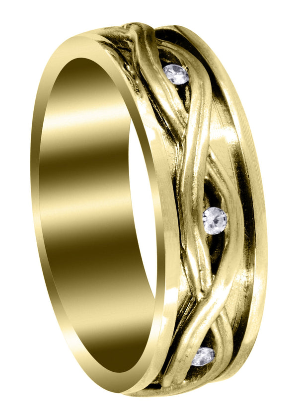 Yellow Gold Diamond Unique Mens Wedding Band | 0.21 Carats | Satin Finish (Dexter)