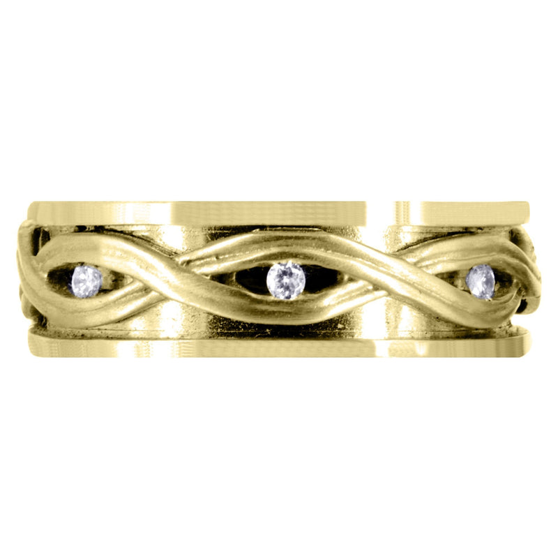 Yellow Gold Diamond Unique Mens Wedding Band | 0.21 Carats | Satin Finish (Dexter)