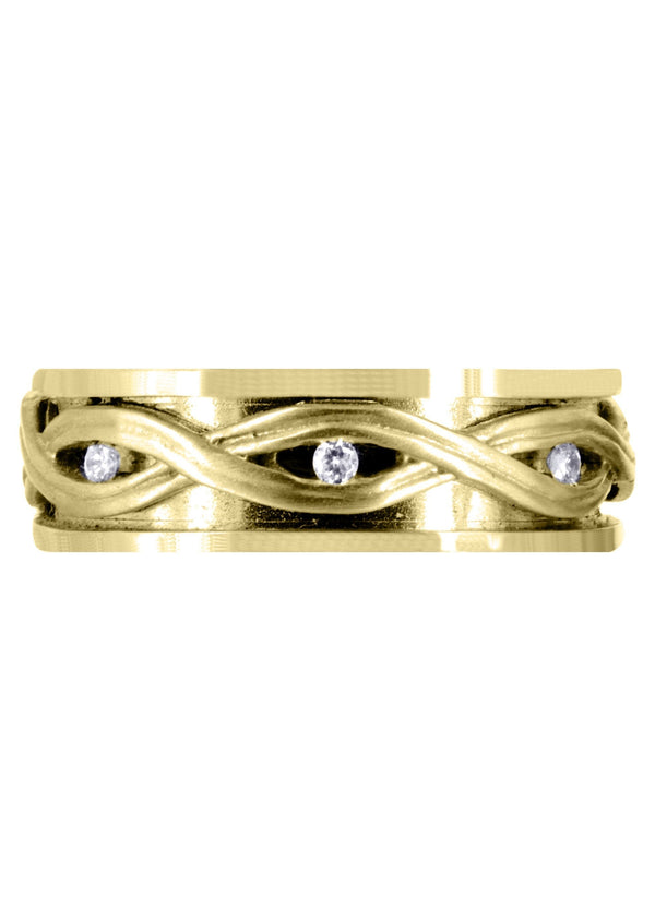 Yellow Gold Diamond Unique Mens Wedding Band | 0.21 Carats | Satin Finish (Dexter)