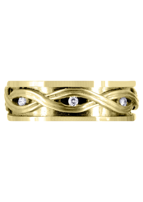 Yellow Gold Diamond Unique Mens Wedding Band | 0.21 Carats | Satin Finish (Dexter)
