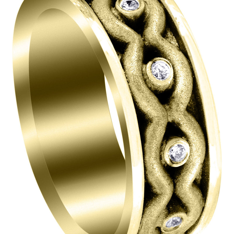 Yellow Gold Unique Mens Wedding Band | 0.22 Carats | Sand Blast Finish (Phillip)