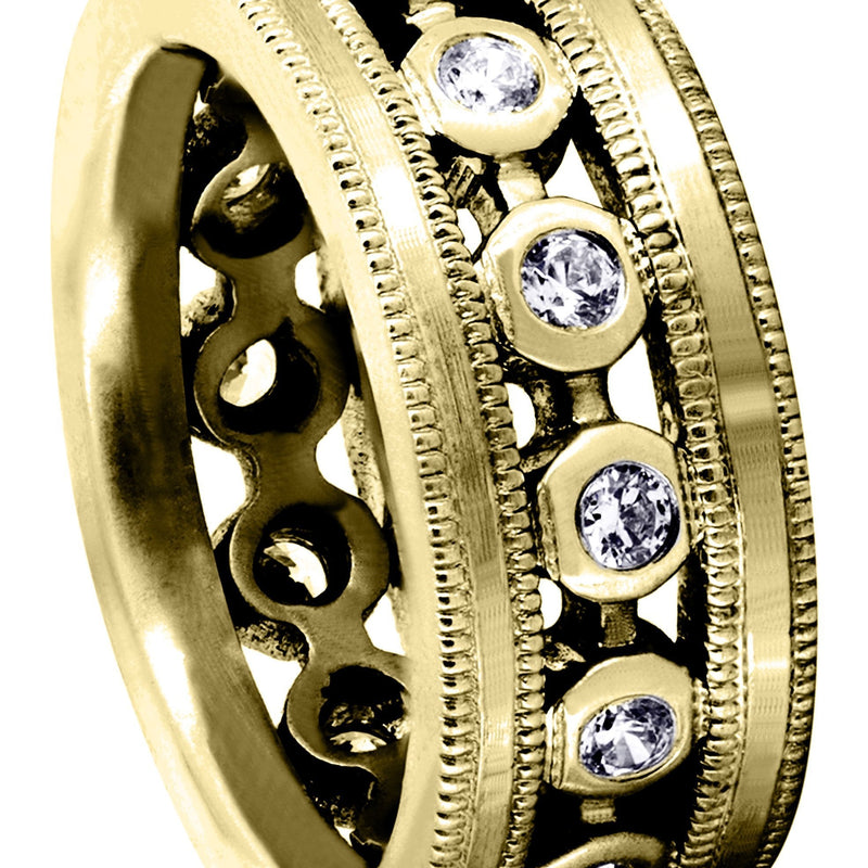 Yellow Gold Unique Mens Wedding Band | 0.42 Carats | Satin Finish (Theo)