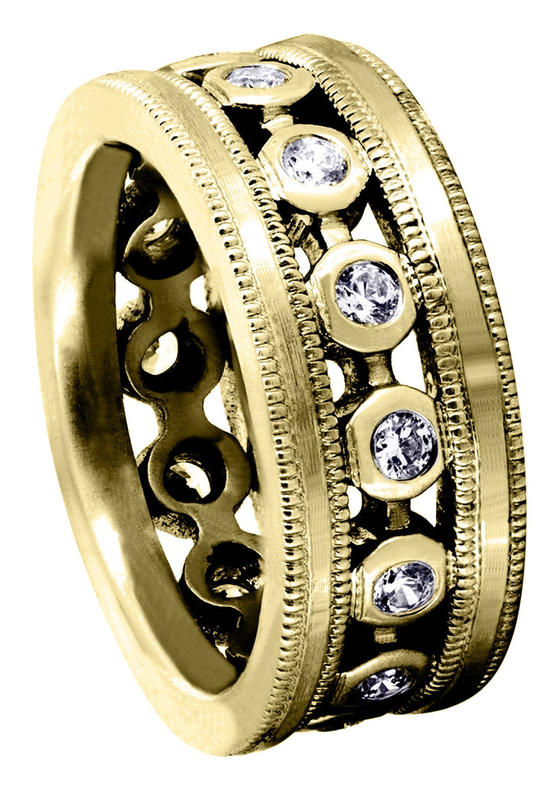Yellow Gold Unique Mens Wedding Band | 0.42 Carats | Satin Finish (Theo)