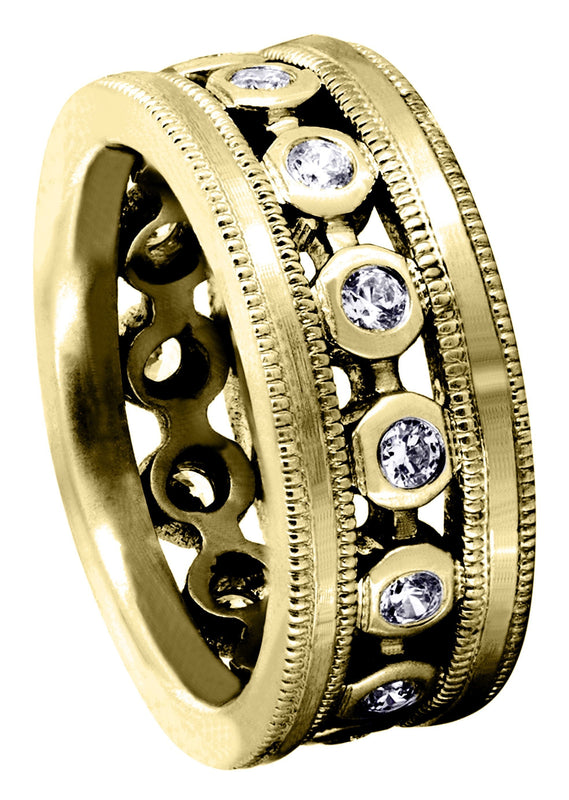 Yellow Gold Unique Mens Wedding Band | 0.42 Carats | Satin Finish (Theo)
