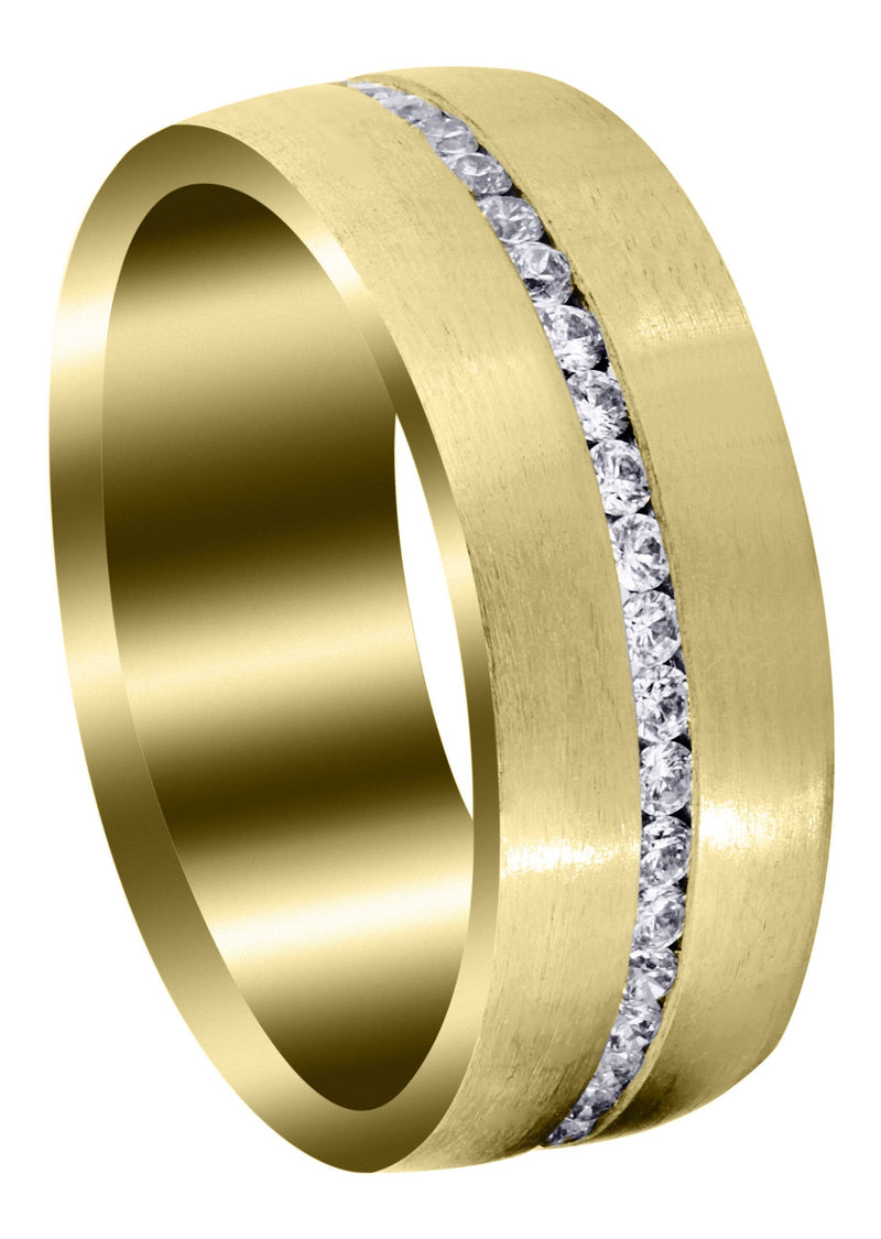 Yellow Gold Diamond Mens Wedding Band | 1.41 Carats | Satin Finish (Russell)