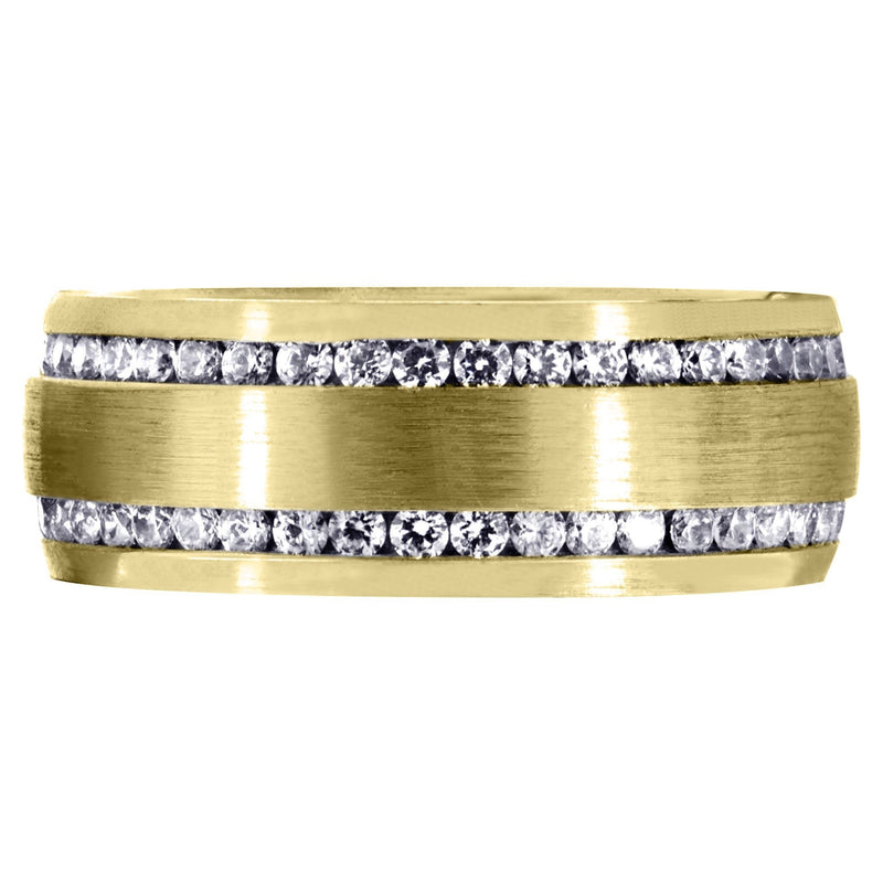 Yellow Gold Diamond Mens Wedding Band | 1.68 Carats | Satin Finish (Ari)