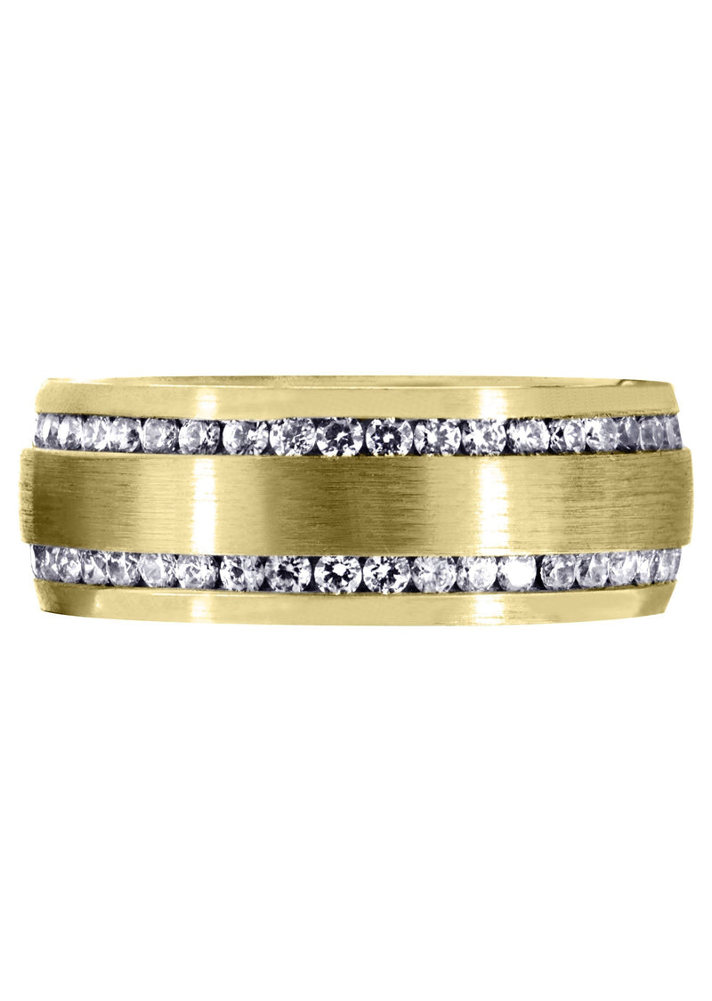 Yellow Gold Diamond Mens Wedding Band | 1.68 Carats | Satin Finish (Ari)
