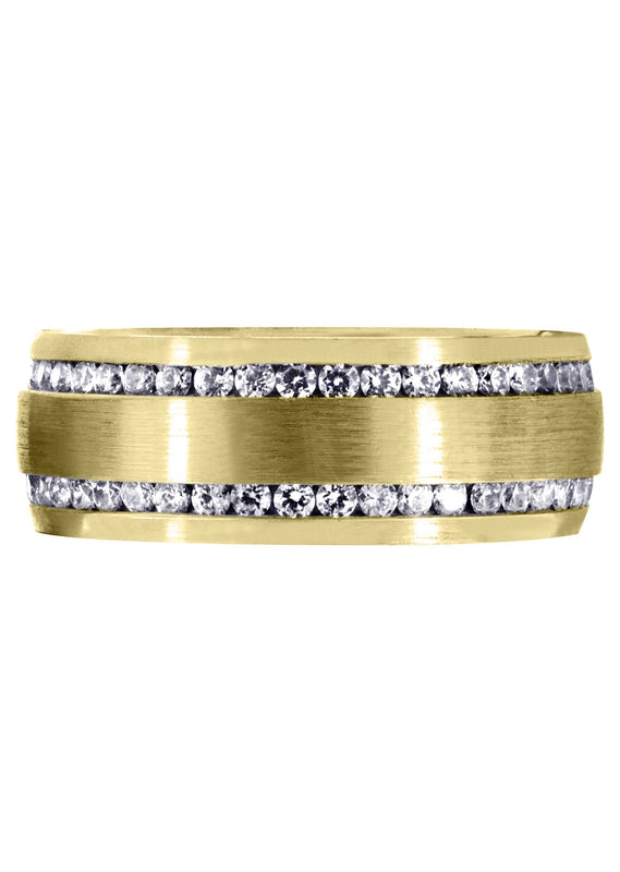 Yellow Gold Diamond Mens Wedding Band | 1.68 Carats | Satin Finish (Ari)