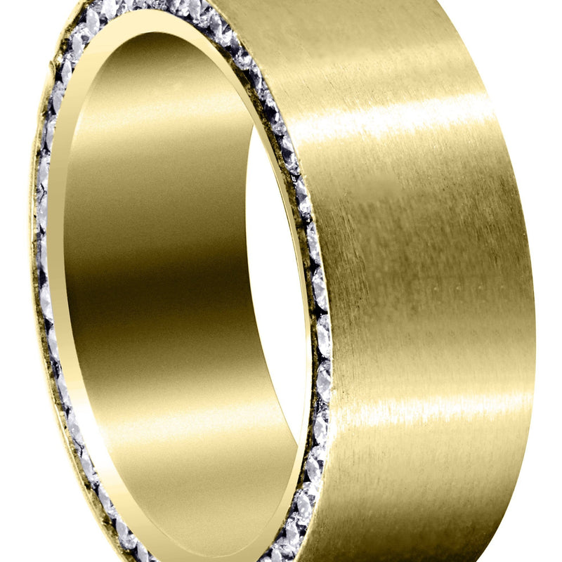 Yellow Gold Diamond Mens Wedding Band | 1.88 Carats | Satin Finish (Eli)
