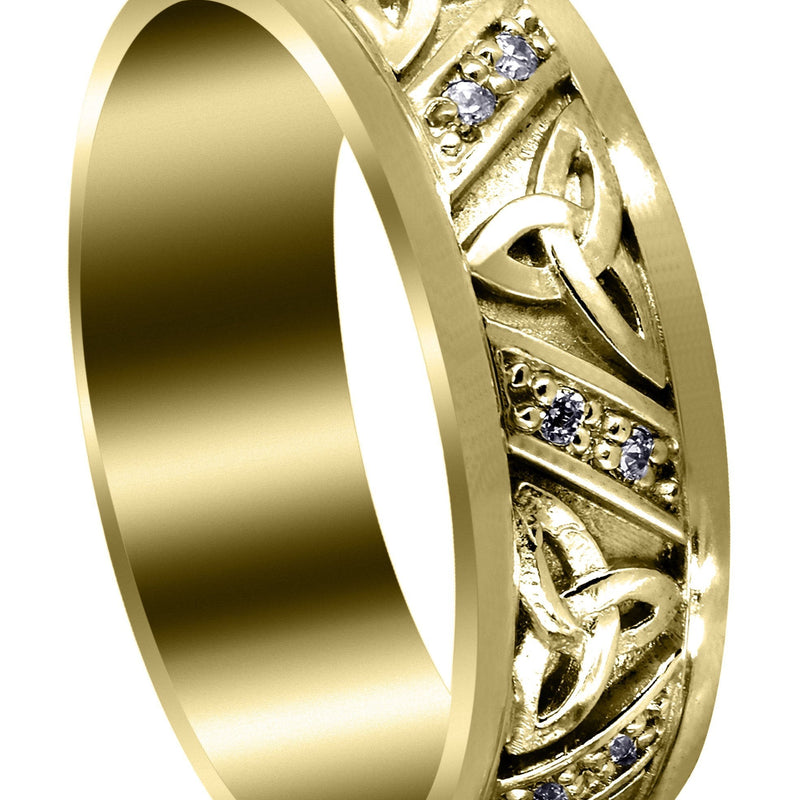 Yellow Gold Diamond Mens Wedding Band | 0.16 Carats | Sand Blast / High Polish Finish (Warren)