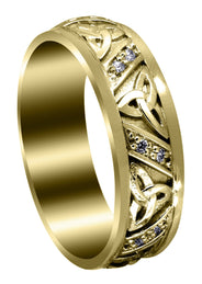 Yellow Gold Diamond Mens Wedding Band | 0.16 Carats | Sand Blast / High Polish Finish (Warren)