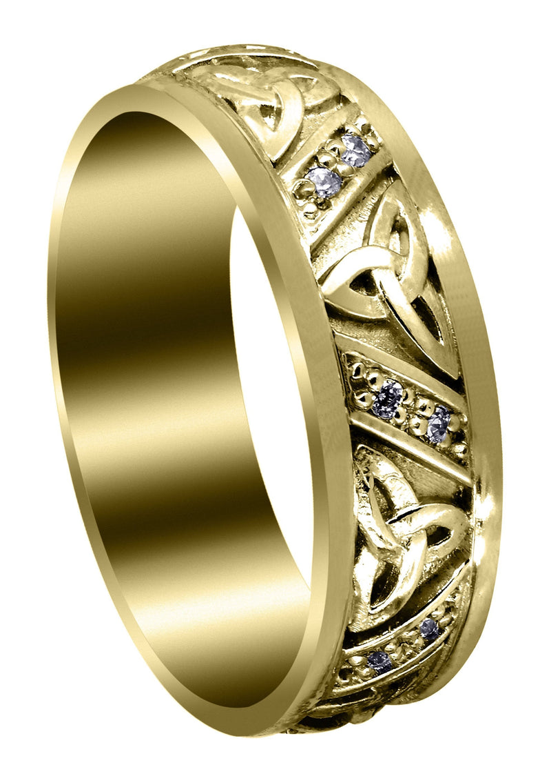 Yellow Gold Diamond Mens Wedding Band | 0.16 Carats | Sand Blast / High Polish Finish (Warren)
