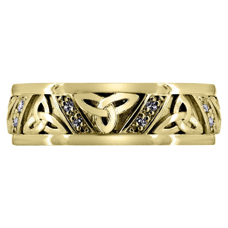Yellow Gold Diamond Mens Wedding Band | 0.16 Carats | Sand Blast / High Polish Finish (Warren)
