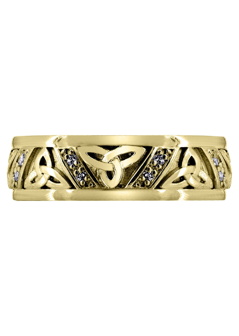 Yellow Gold Diamond Mens Wedding Band | 0.16 Carats | Sand Blast / High Polish Finish (Warren)