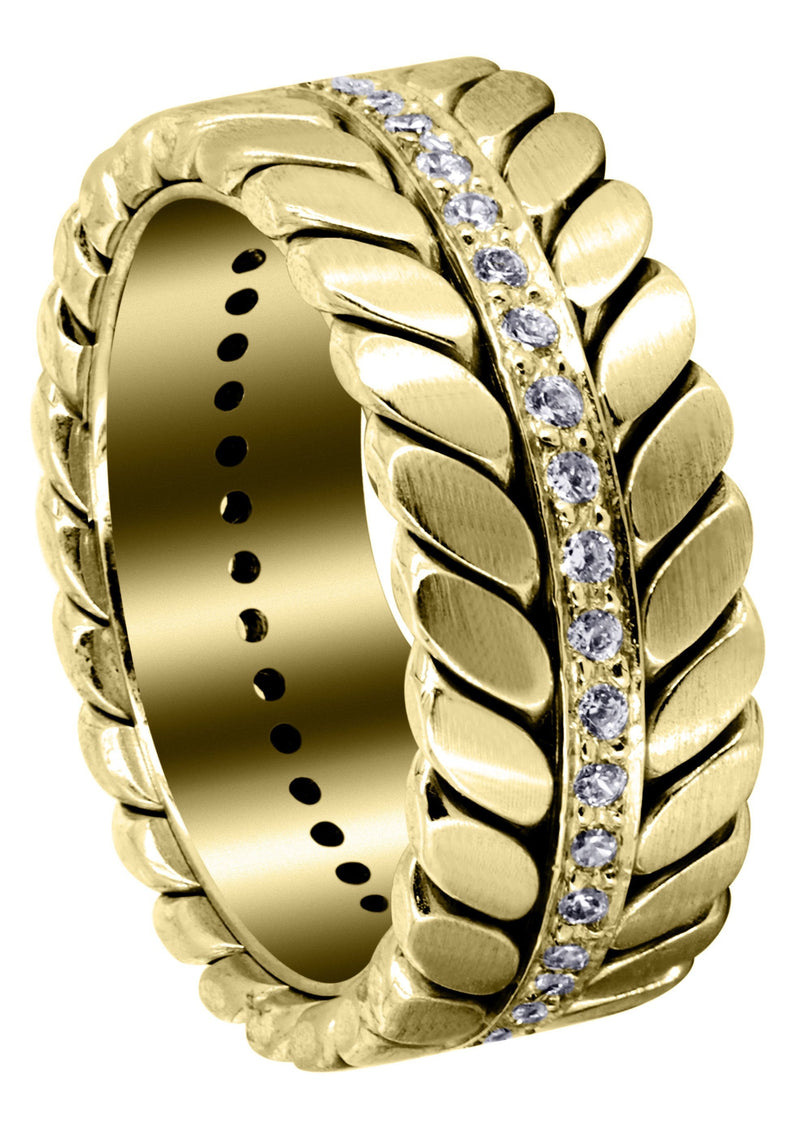 Yellow Gold Diamond Mens Wedding Band | 0.6 Carats | High Polish Finish (Drake)