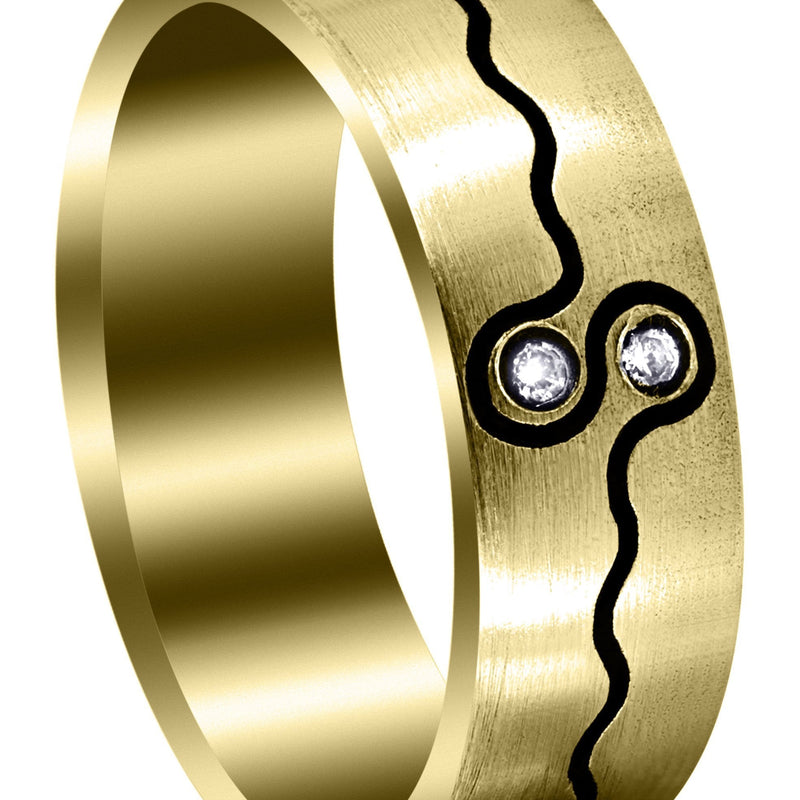 Yellow Gold Diamond Mens Wedding Band | 0.04 Carats | Satin Finish (Esteban)